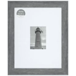 14x18 Matted To 5x7 Wide Flat Profile With White Mat Wall Frame, Grey