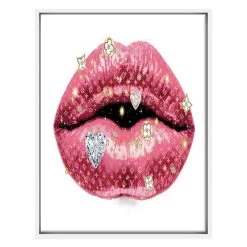 16X12 Framed Glam Lips Canvas Wall Art