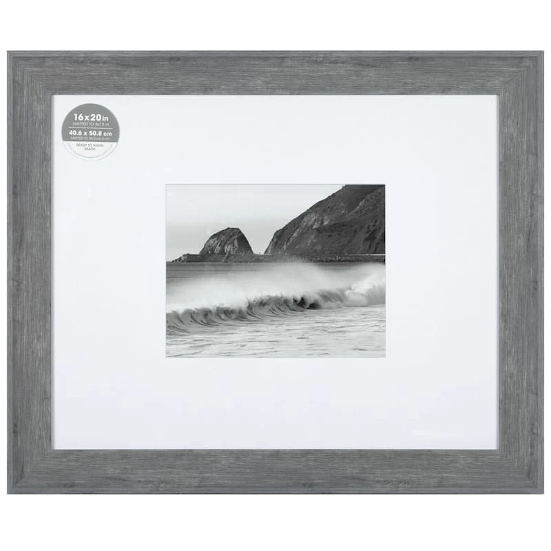 16x20 Matted To 8x10 Wide Flat Profile With White Mat Wall Frame, Grey 3 16x20 Matted To 8x10 Wide Flat Profile With White Mat Wall Frame, Grey