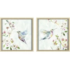 2-Piece Framed Hummingbird's Textured Wall Art Set, 12"
