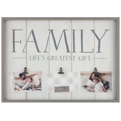 3-Opening White Plank Life's Greatest Gift Photo Clip Collage Frame, 22.6x16.5