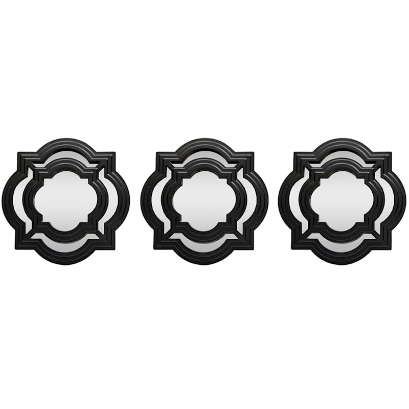 3-Piece Black Wall Mirror Set, 10" 3 3-Piece Black Wall Mirror Set, 10"