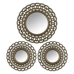 3-Piece Gold Chain Framed Round Wall Mirror Set, 15"