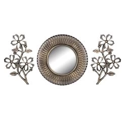 3-Piece Gold Framed Floral Accent Wall Mirror Set, 10"