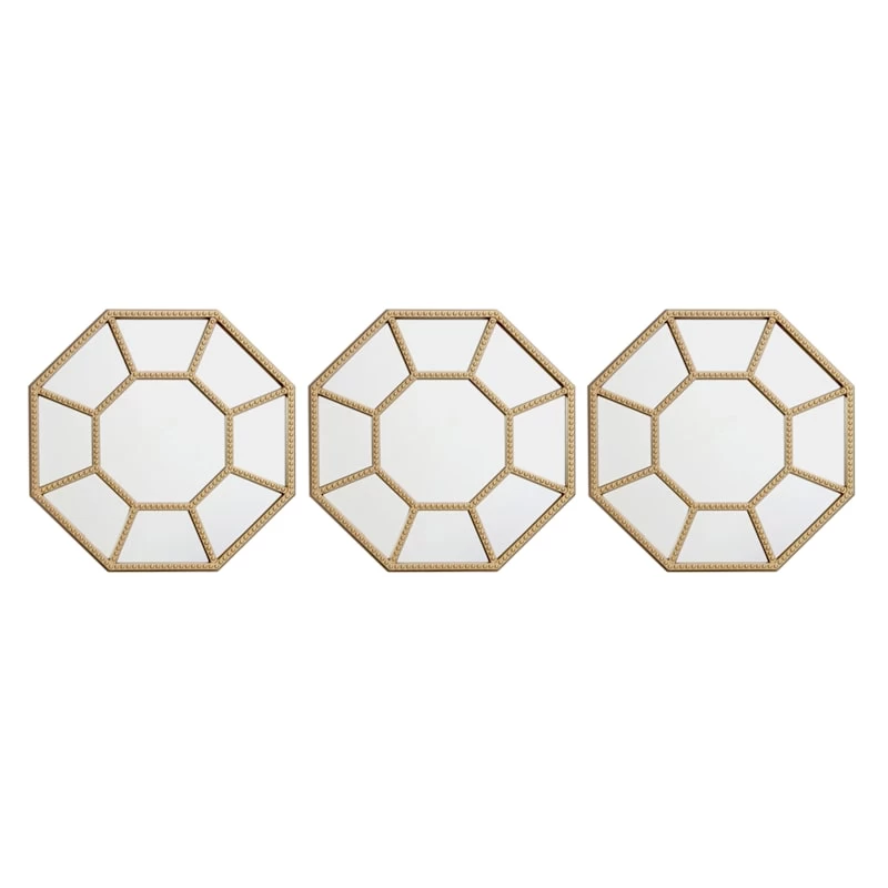 3-Piece Gold Octagon Mirror Set, 10" 3 3-Piece Gold Octagon Mirror Set, 10"