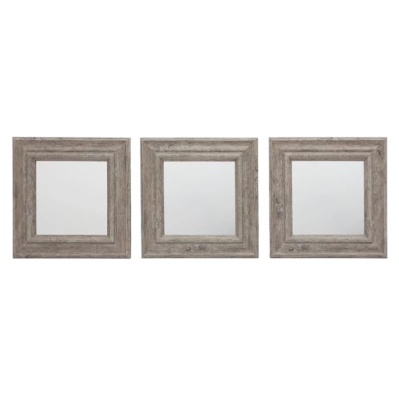 3-Piece Light Grey Square Wall Mirror Set, 10" 3 3-Piece Light Grey Square Wall Mirror Set, 10"