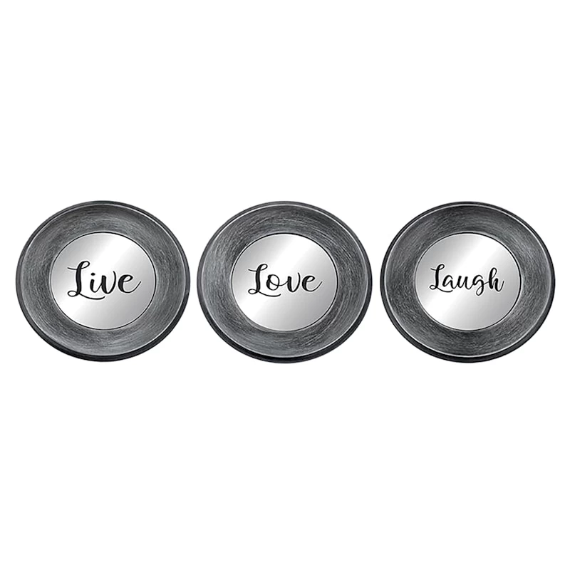3-Piece Live, Love, Laugh Silver Framed Wall Mirror Set, 10" 3 3-Piece Live, Love, Laugh Silver Framed Wall Mirror Set, 10"