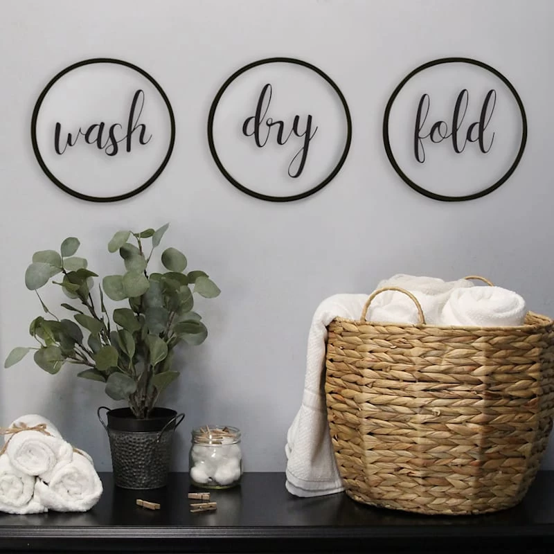 3-Piece Wash Dry Fold Glass Wall Art, 8" 4 3-Piece Wash Dry Fold Glass Wall Art, 8" - Image 2