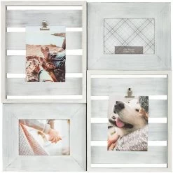 4-Opening Whitewash Dimensional Collage With Two 5x7 Photo Clips