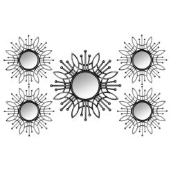 5-Piece Metallic Framed Floral Burst Wall Mirror Set