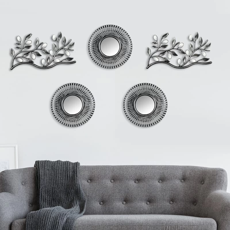 5-Piece Metallic Framed Round Wall Mirror Set, 10" 4 5-Piece Metallic Framed Round Wall Mirror Set, 10" - Image 2