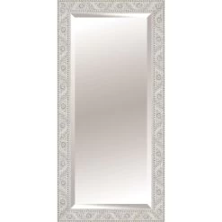 Antique White Floral Wood Framed Wall Mirror, 30x54