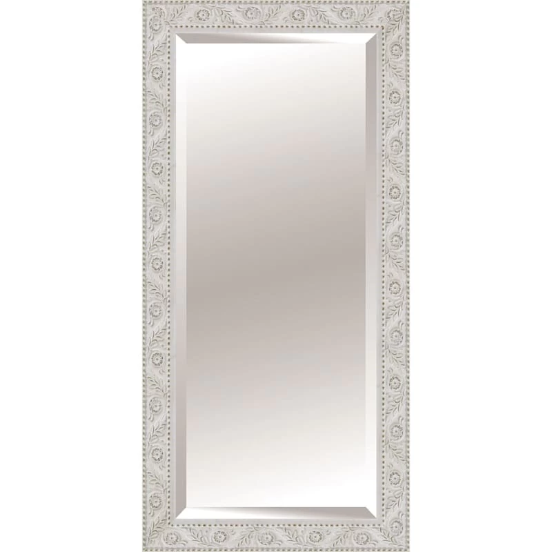 Antique White Floral Wood Framed Wall Mirror, 30x54 3 Antique White Floral Wood Framed Wall Mirror, 30x54