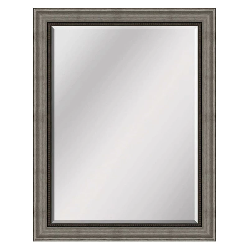 Beaded Pewter & Bronze Framed Beveled Wall Mirror, 43x55 3 Beaded Pewter & Bronze Framed Beveled Wall Mirror, 43x55