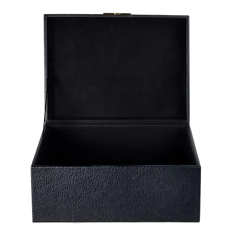 Black Leather Decorative Box, Large 5 Black Leather Decorative Box, Large - Image 3