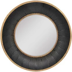 Black Metal Round Wall Mirror, 22"