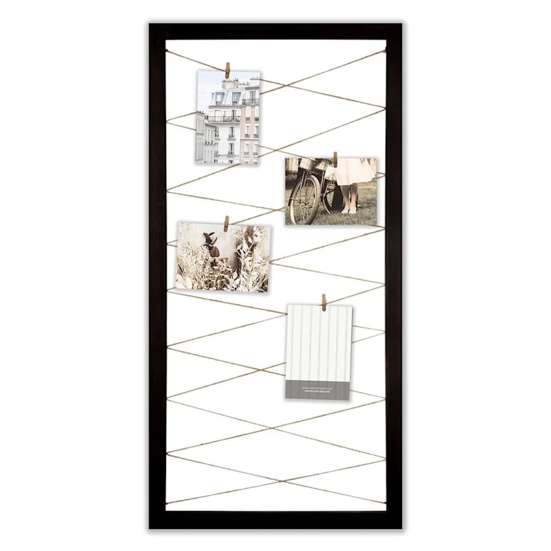 Black String Collage With Clothespin Photo Clips, 20x40 3 Black String Collage With Clothespin Photo Clips, 20x40