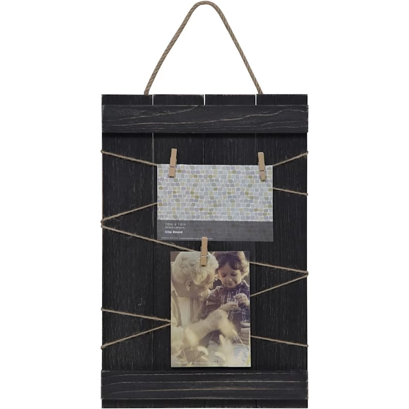Blackwash Hanging Plank Clothespin Collage Frame, 10x16 3 Blackwash Hanging Plank Clothespin Collage Frame, 10x16