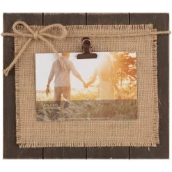 Blackwash With Burlap Backer & Bow Clip Tabletop Photo Frame, 4x6