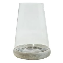 Clear Glass Hurricane Vase With Cement Base, 10"