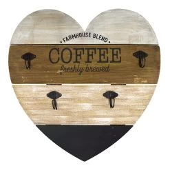 Coffee Heart-Shaped Wooden Hook Rack, 20"