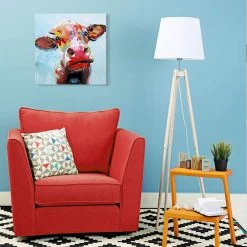 Colorful Cow Embellished Canvas Wall Art, 24" -Home Decor Shop colorful cow embellished canvas wall art 24 2
