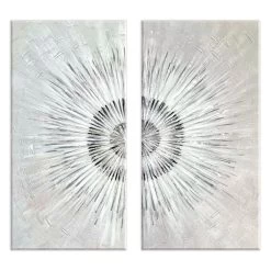 Crosby St 2-Piece Textured Silver Starburst Canvas Wall Art, 24x48