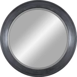 Distressed Blue & Silver Framed Round Wall Mirror, 30"