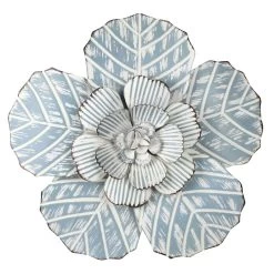 Embossed Blue Metal Flower Wall Decor, 10"