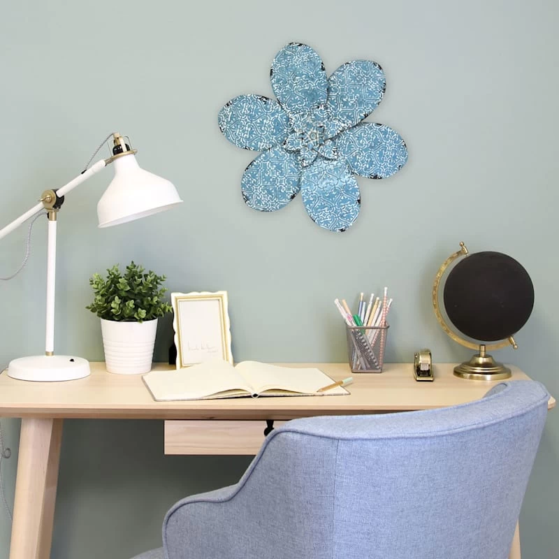 Embossed Blue Metal Flower Wall Decor, 16" 4 Embossed Blue Metal Flower Wall Decor, 16" - Image 2