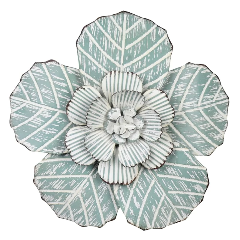 Embossed Green Metal Flower Wall Decor, 14" 3 Embossed Green Metal Flower Wall Decor, 14"