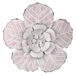 Embossed Pink Metal Flower Wall Decor, 10"