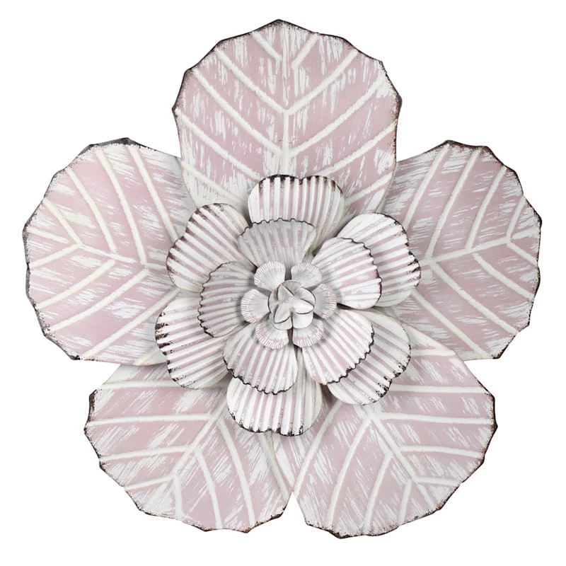 Embossed Pink Metal Flower Wall Decor, 10" 3 Embossed Pink Metal Flower Wall Decor, 10"