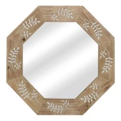 Etched Wood Octagon Wall Mirror, 28"