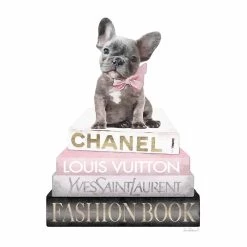 Fashion Bulldog Bookstack With Foil Canvas Wall Art, 12x16