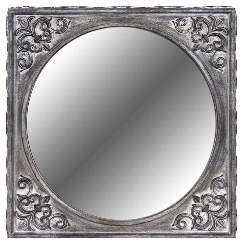 Fleur-de-lis Embossed Framed Wall Mirror, 12" 3 Fleur-de-lis Embossed Framed Wall Mirror, 12"