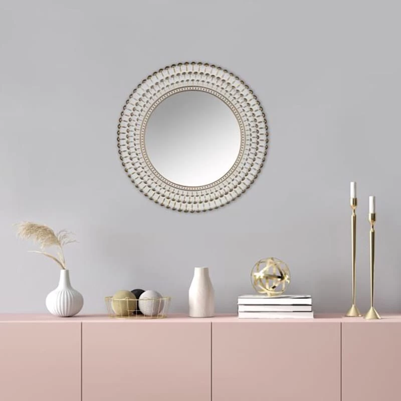 Found & Fable White & Gold Round Wall Mirror, 22" 4 Found & Fable White & Gold Round Wall Mirror, 22" - Image 2