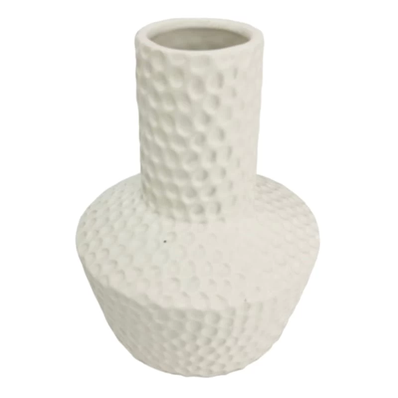 Found & Fable White Hammered Ceramic Vase, 8" 3 Found & Fable White Hammered Ceramic Vase, 8"