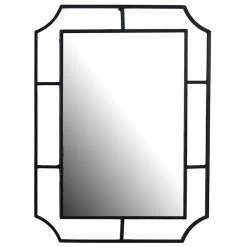 Framed Black Metal Wall Mirror With Curved Corners, 22x30