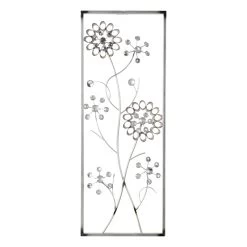 Framed Metal Sliver Flowers Wall Decor, 12x32