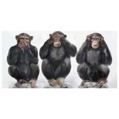 Framed Three Monkeys Embellished Canvas Wall Art, 17x34
