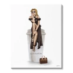 Glam Girl On Coffee Cup Canvas Wall Art, 16x12