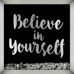 Glass Framed Believe In Yourself Sequin Shaker Box Wall Art, 12"