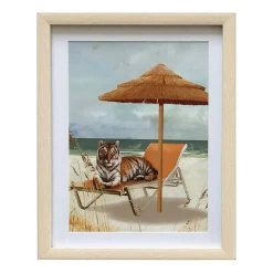 Glass Framed Lion On Beach Print Wall Art, 11x14