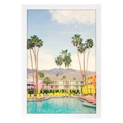 Glass Framed Pool With Palm Trees Framed Print Canvas Wall Art, 16x24