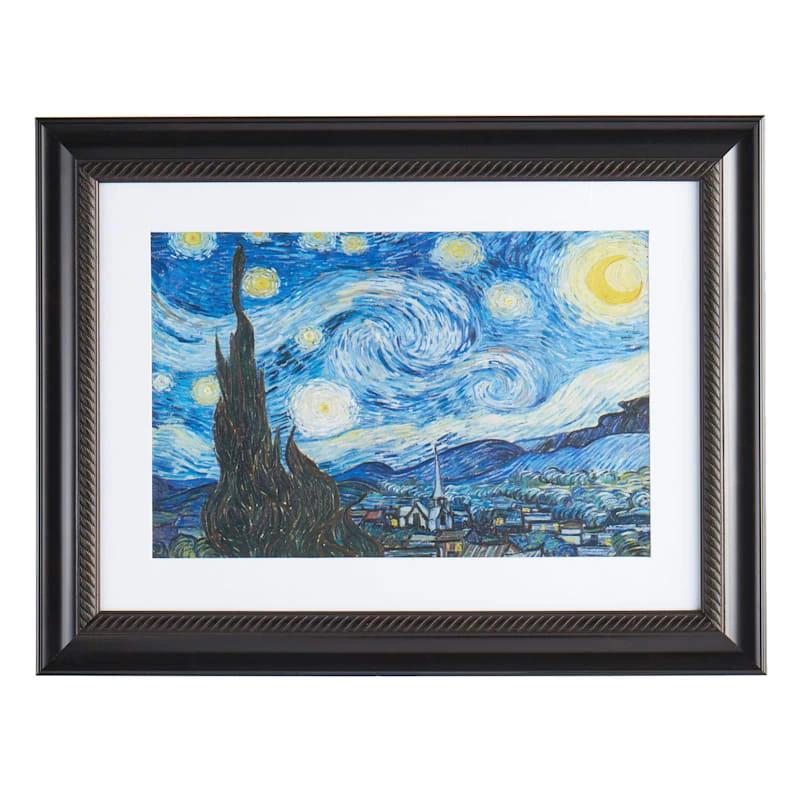 Glass Framed Starry Night Print Wall Art, 28x22 3 Glass Framed Starry Night Print Wall Art, 28x22