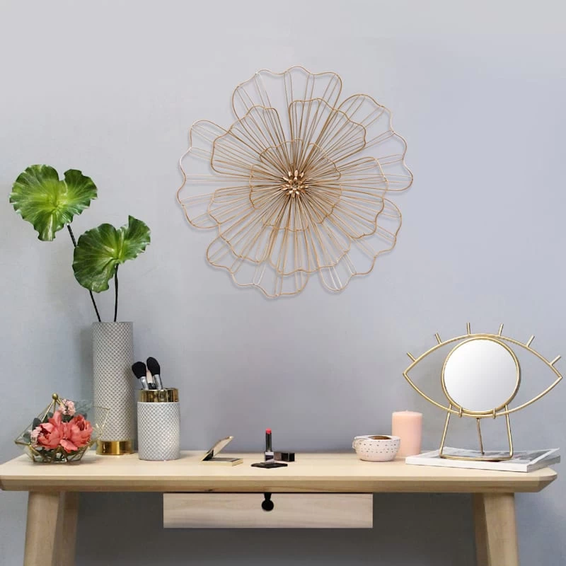 Gold Wire Flower Wall Decor, 20" 4 Gold Wire Flower Wall Decor, 20" - Image 2