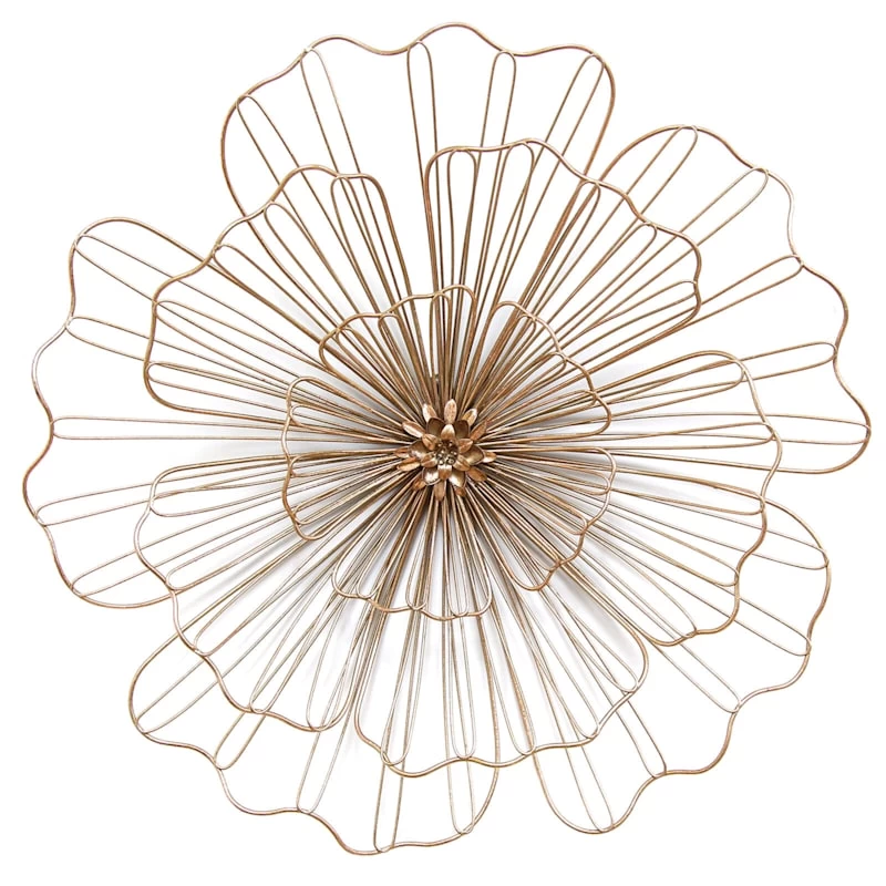 Gold Wire Flower Wall Decor, 20" 3 Gold Wire Flower Wall Decor, 20"