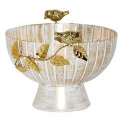 Grace Mitchell Gold Bowl With Iron Leaves & Caste Bird