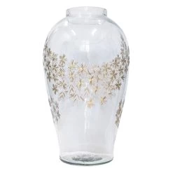 Grace Mitchell Gold Floral Etched Glass Vase, 15"